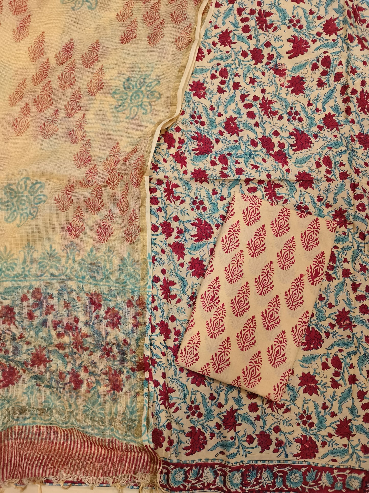 Block printed suit set with Kota Doriya duppata