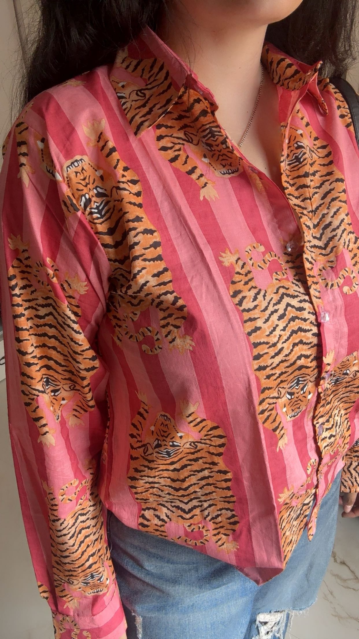 Pink Stripe tiger print shirt