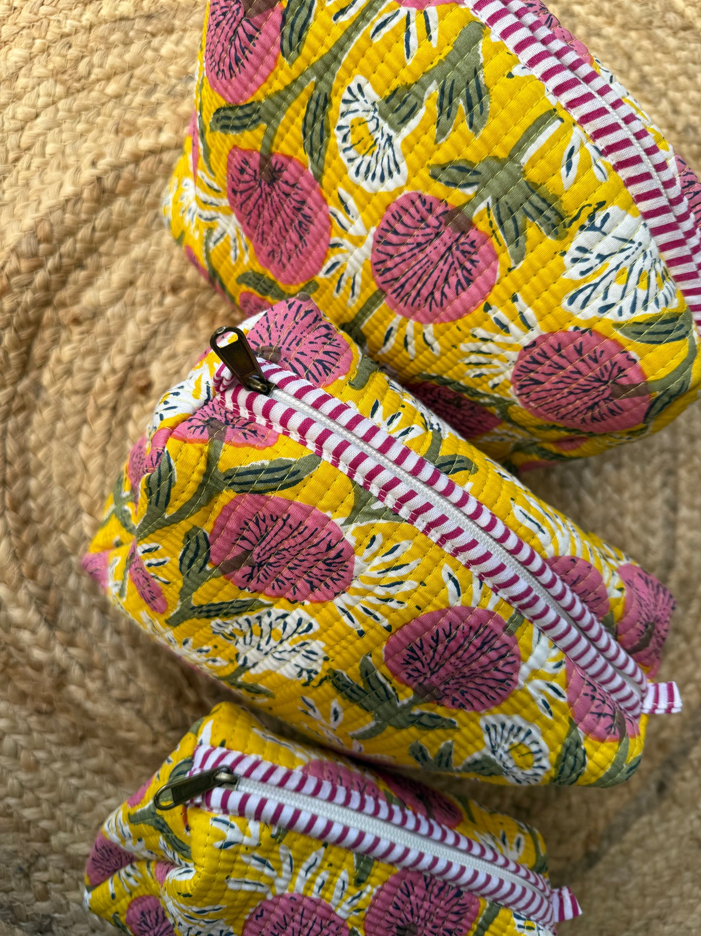 Yellow makeup/toiletry/cosmetic pouches