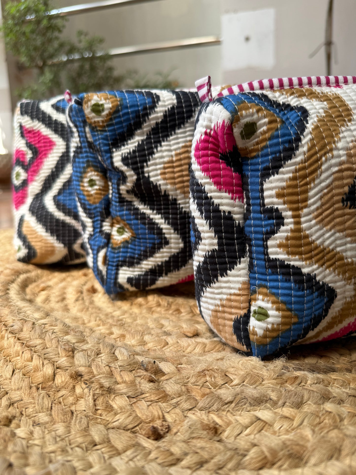 Ikat print makeup/cosmetic/ toiletry pouches
