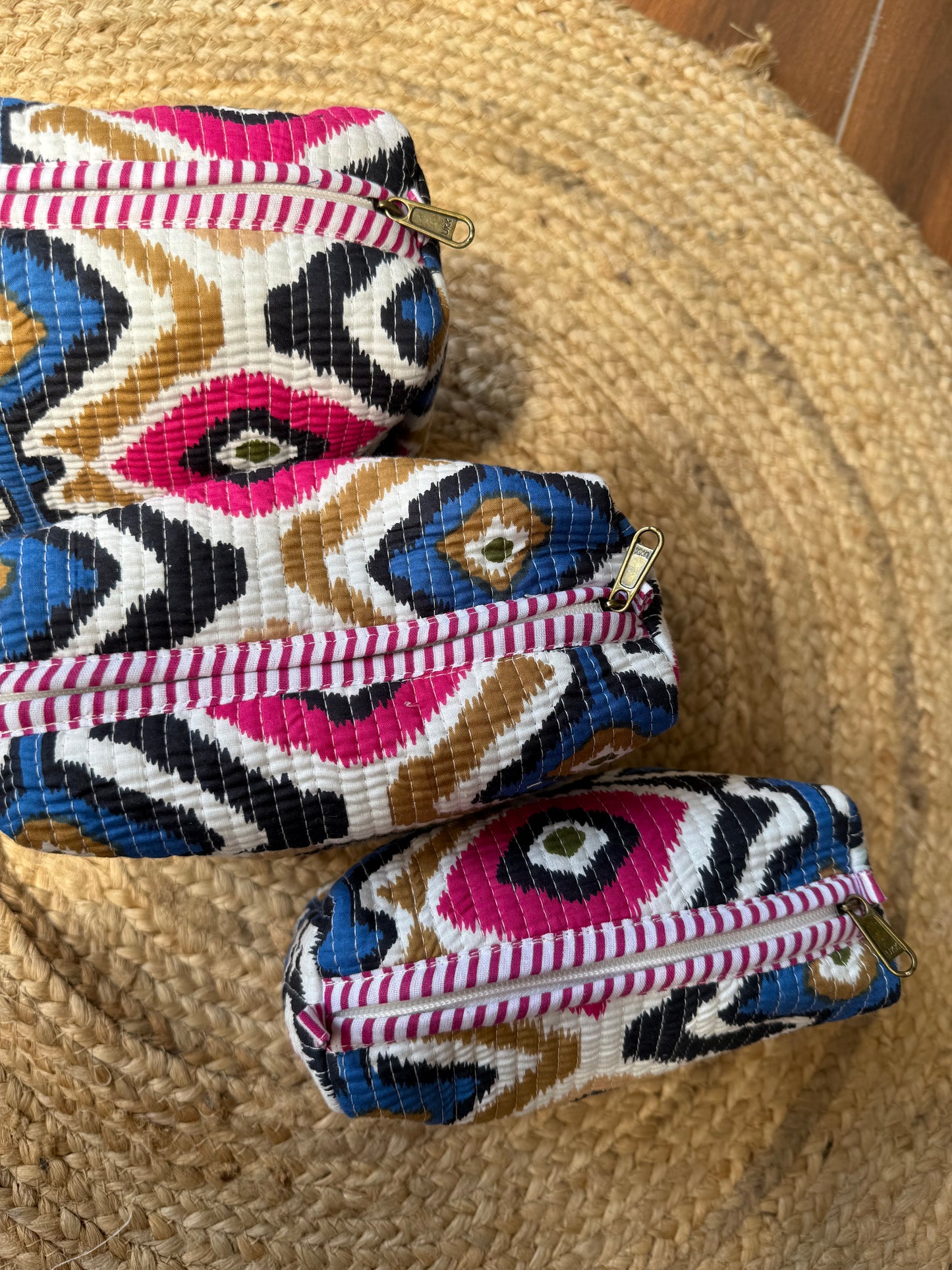 Ikat print makeup/cosmetic/ toiletry pouches