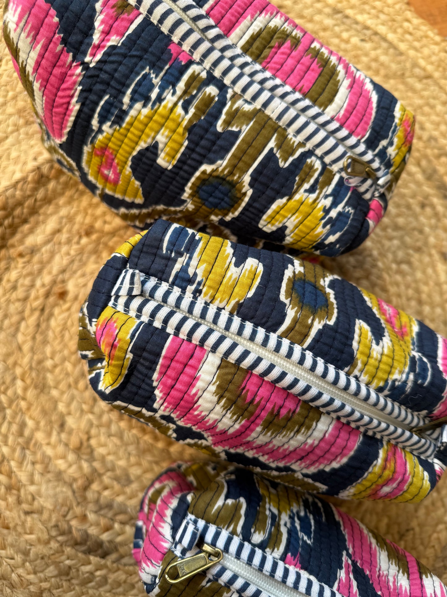 Navy blue ikkat print makeup/toiletry/cosmetic pouches