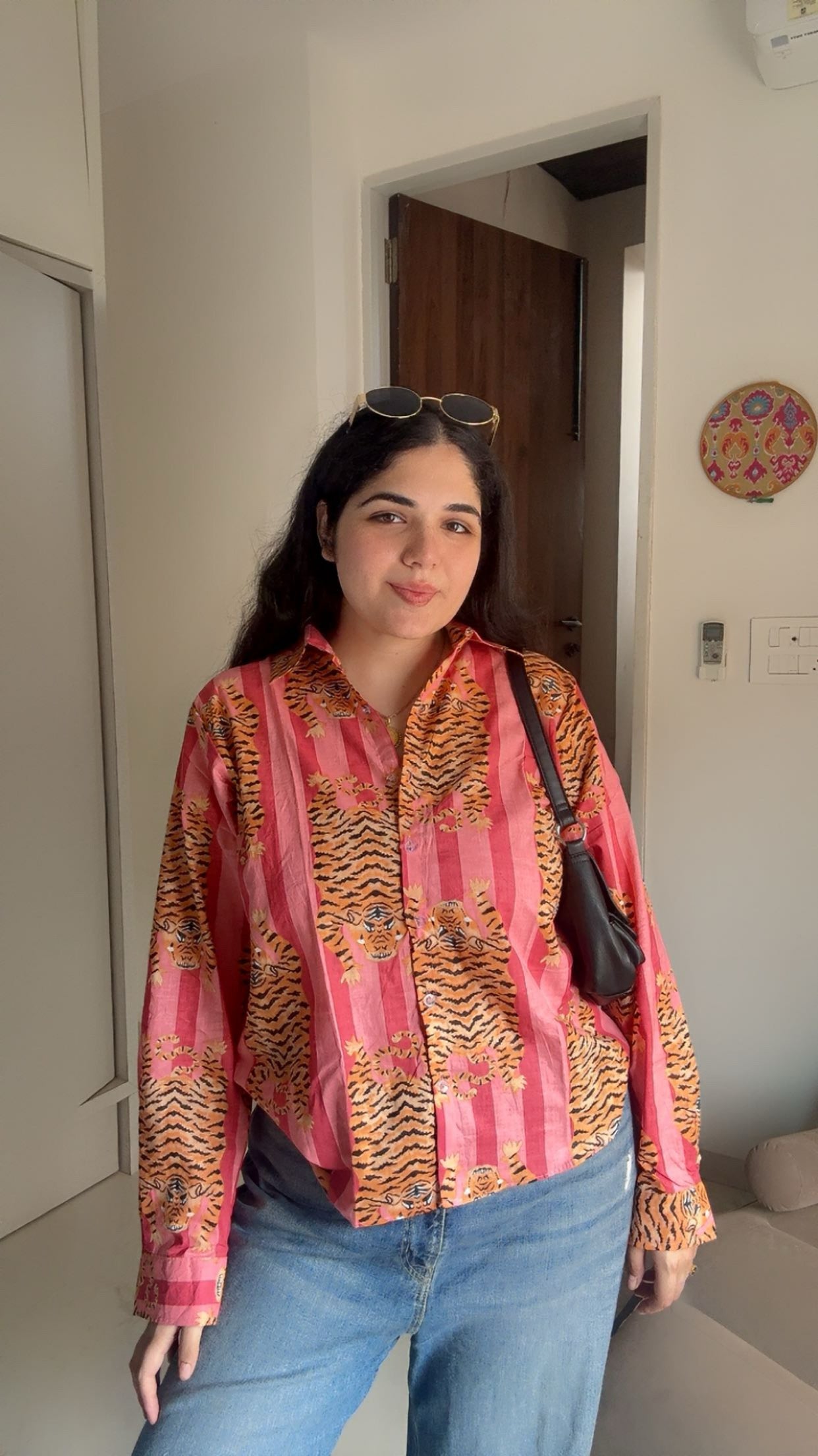 Pink Stripe tiger print shirt