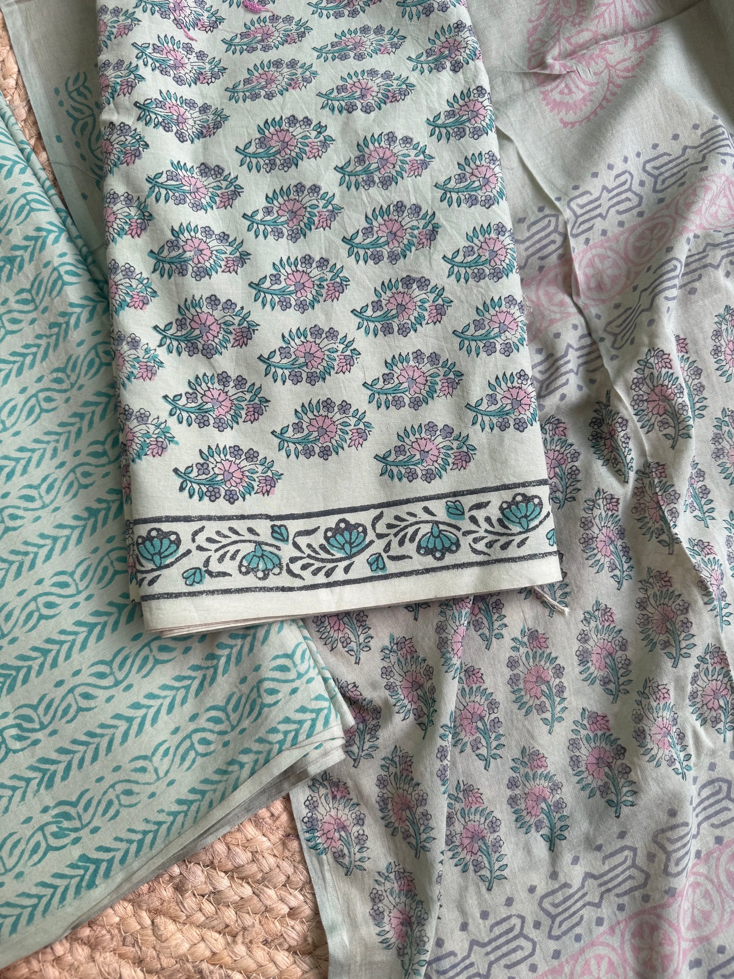 Green Small motif Block printed suit set