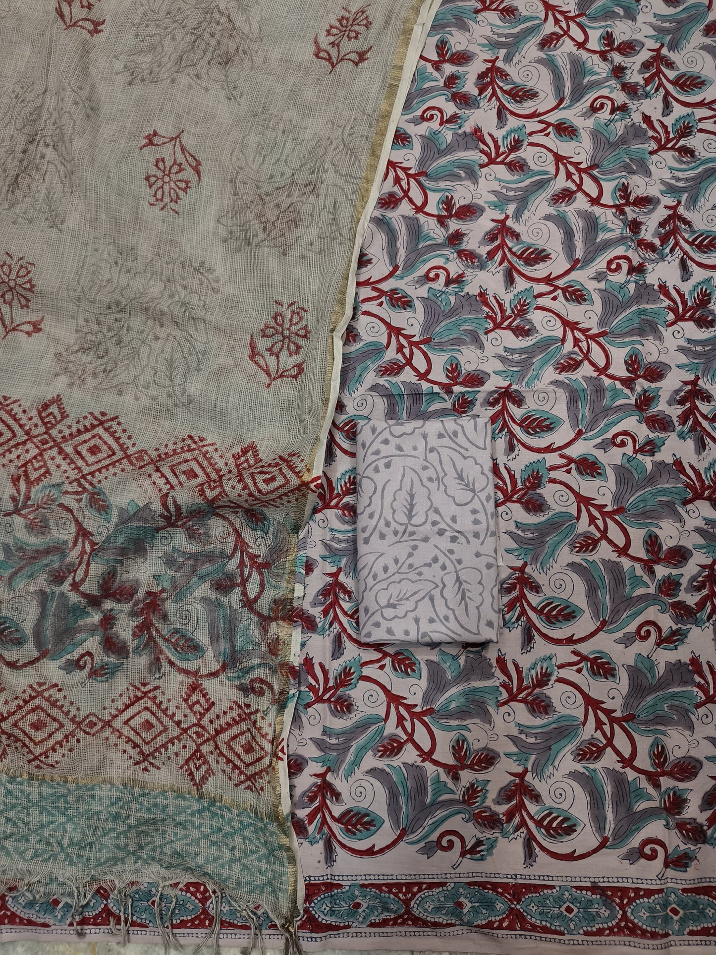 Block printed suit set with Kota Doriya duppata