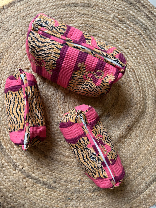 Magenta and pink tiger stripe Makeup/cosmetic/toiletry pouches