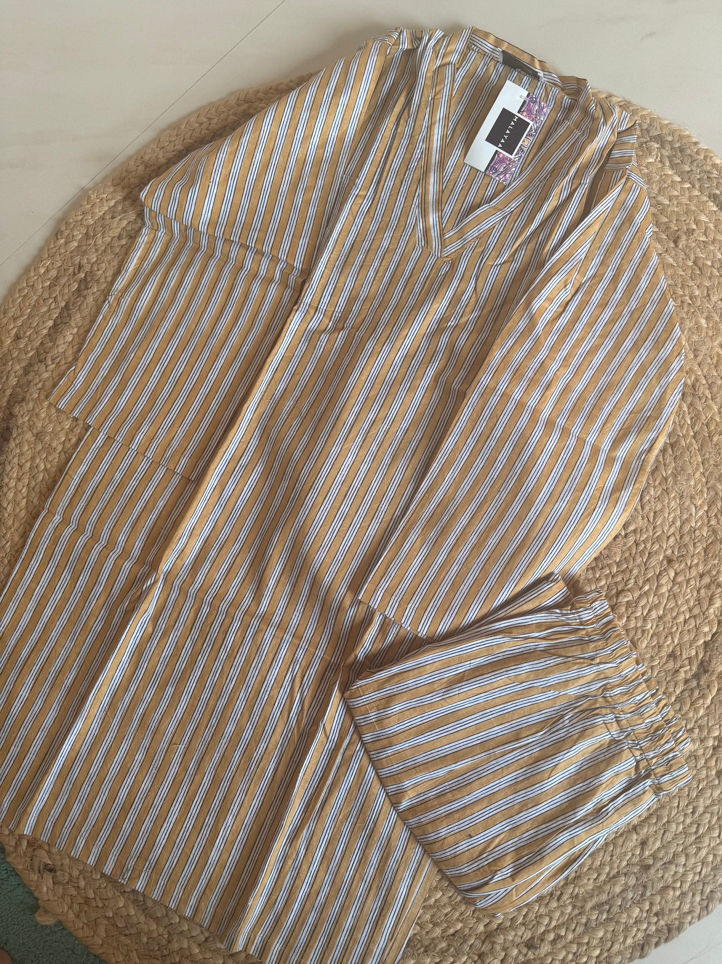 Mustard Stripe kurta pant set