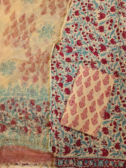 Block printed suit set with Kota Doriya duppata