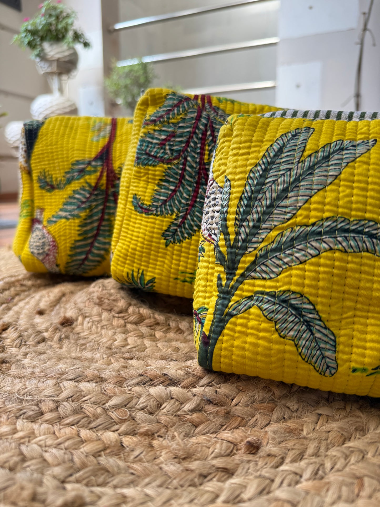 Yellow jungle print Makeup/toiletry/cosmetic pouches