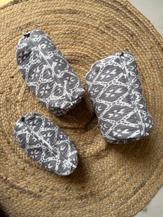 Grey cris cross Makeup/cosmetics/toiletry pouches