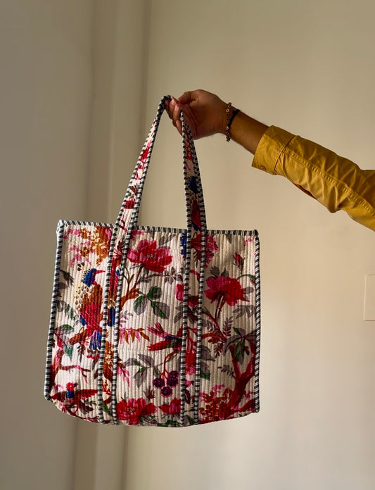 Floral print Cream Tote bag
