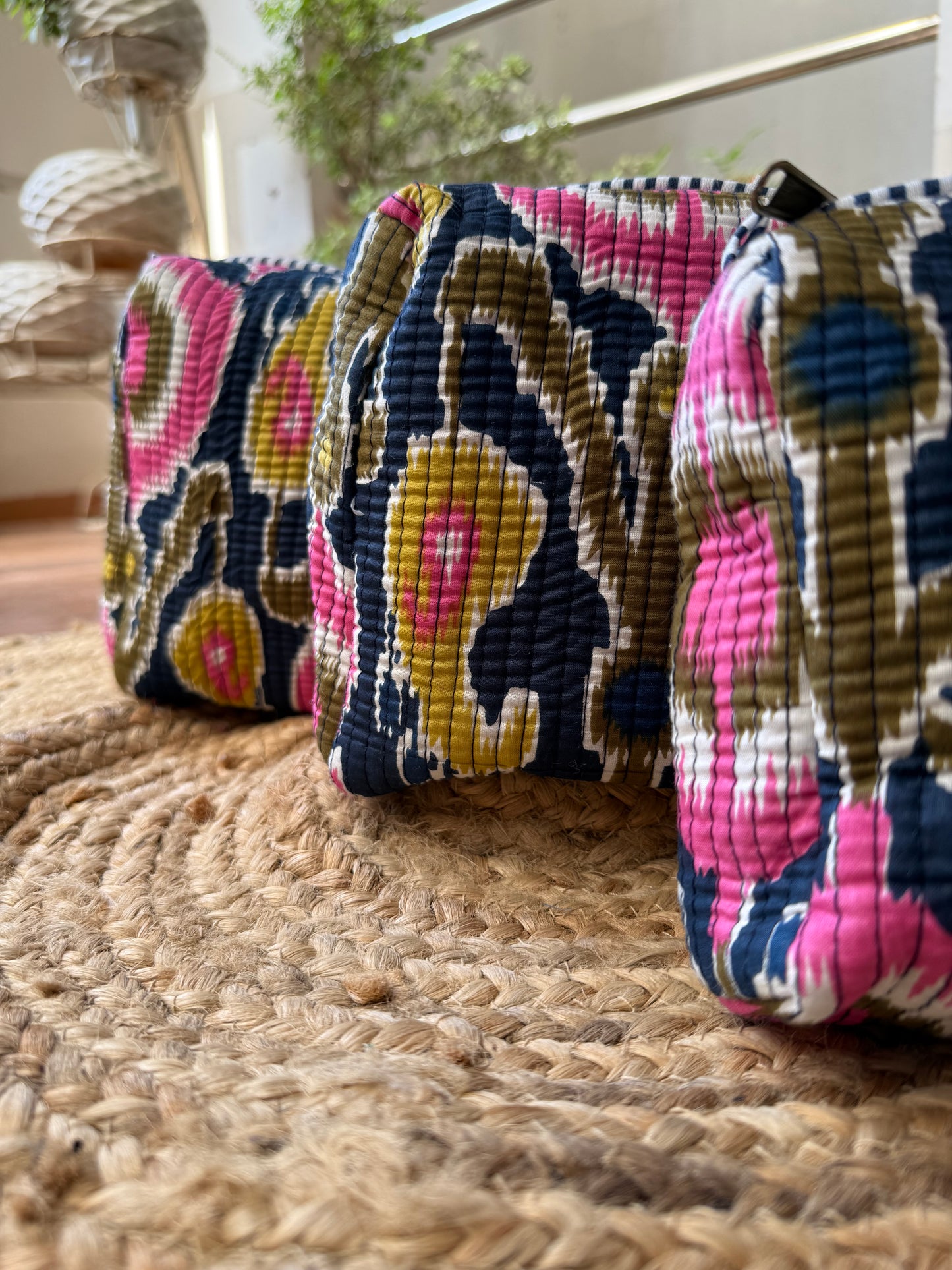 Navy blue ikkat print makeup/toiletry/cosmetic pouches