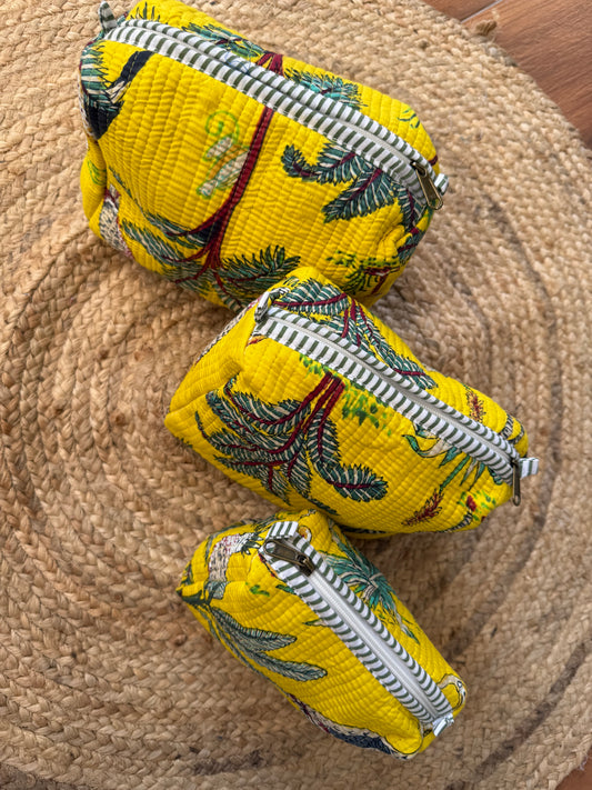 Yellow jungle print Makeup/toiletry/cosmetic pouches