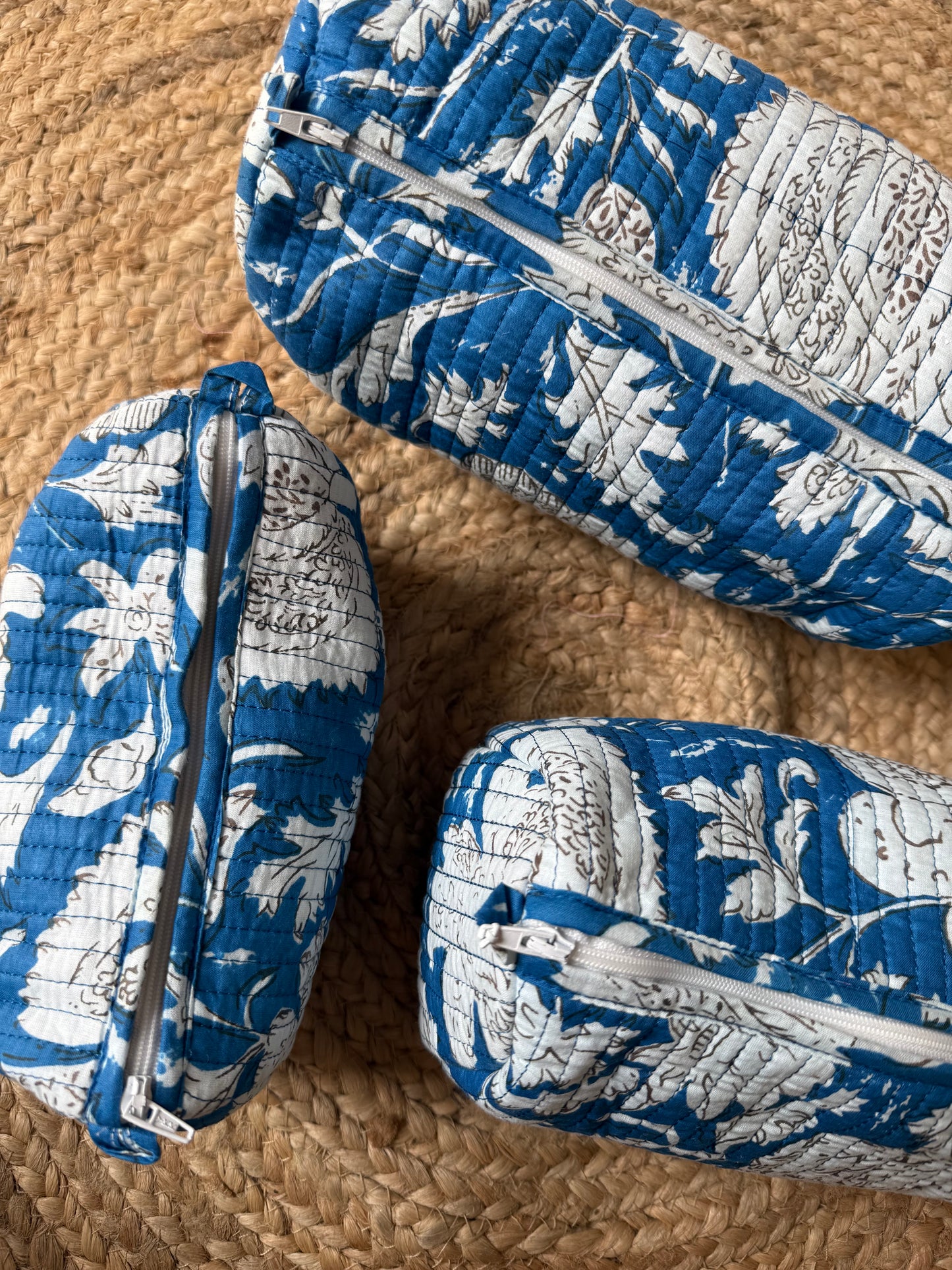 Indigo makeup/cosmetic/toiletry pouches
