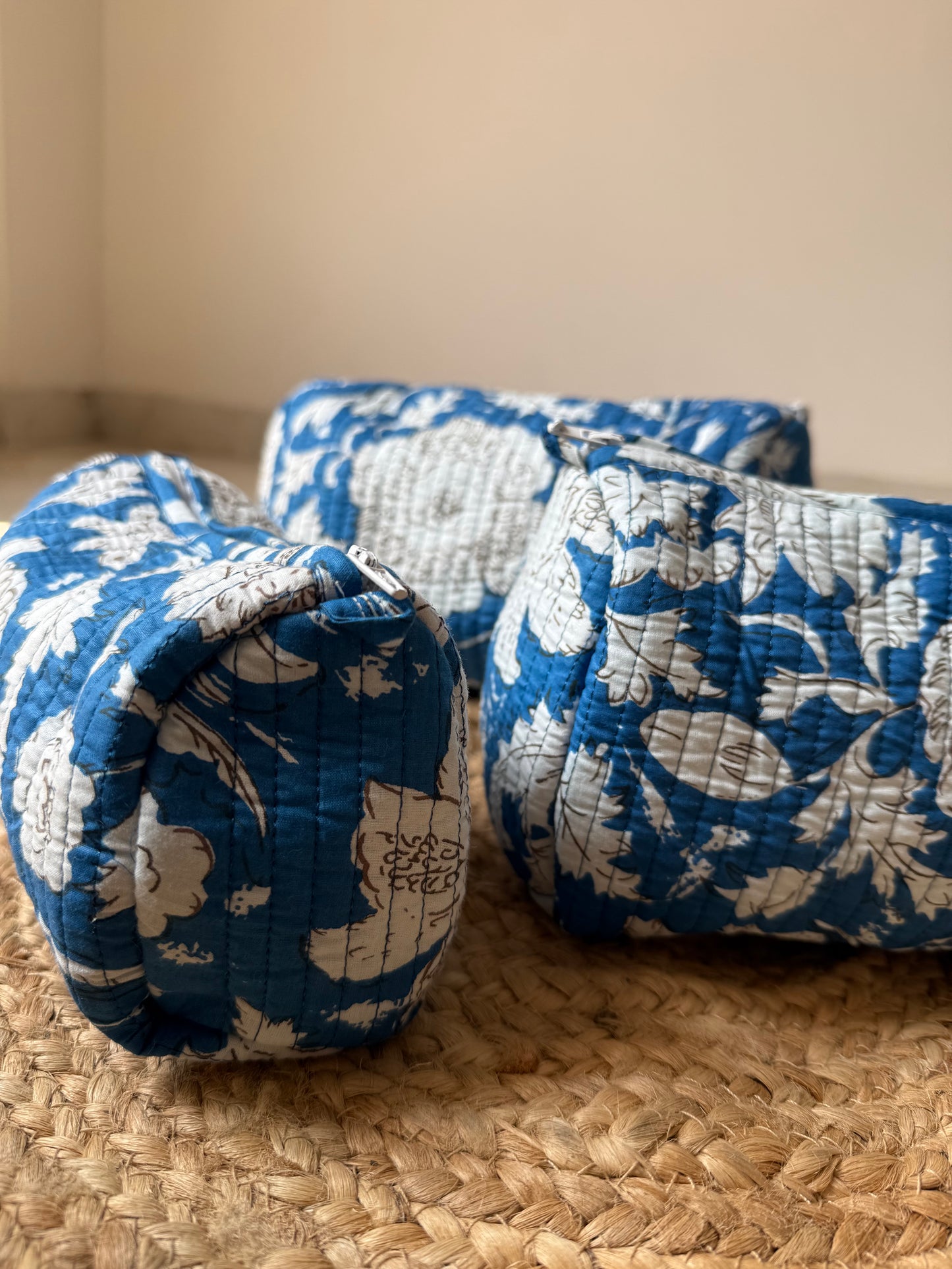 Indigo makeup/cosmetic/toiletry pouches