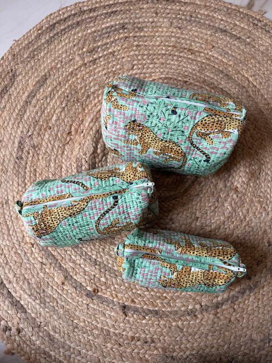Mint green tiger print makeup/cosmetic/toiletry pouch