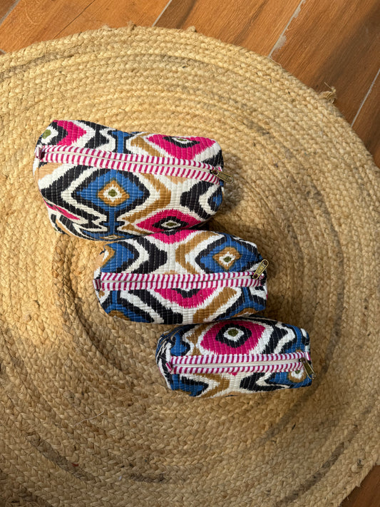 Ikat print makeup/cosmetic/ toiletry pouches