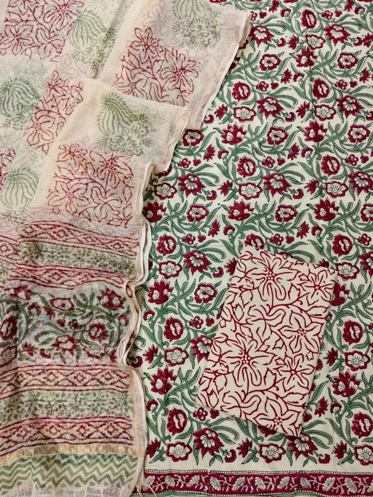 Block printed suit set with Kota Doriya duppata