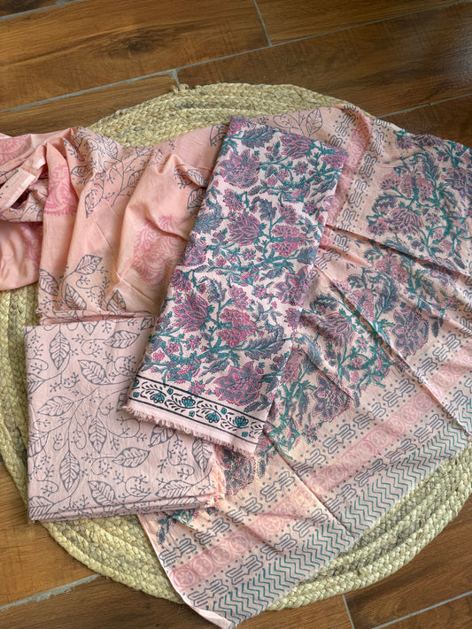 Jaal print pastel pink Block printed suit set
