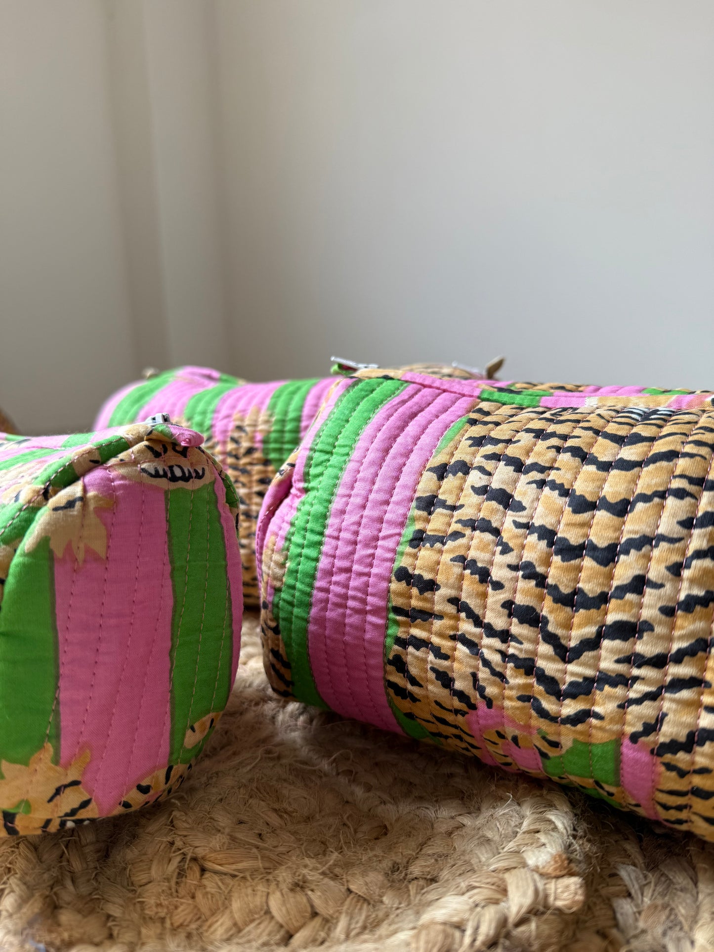 Tiger print with green and pink stripe Makeup/cosmetic/toiletry pouches