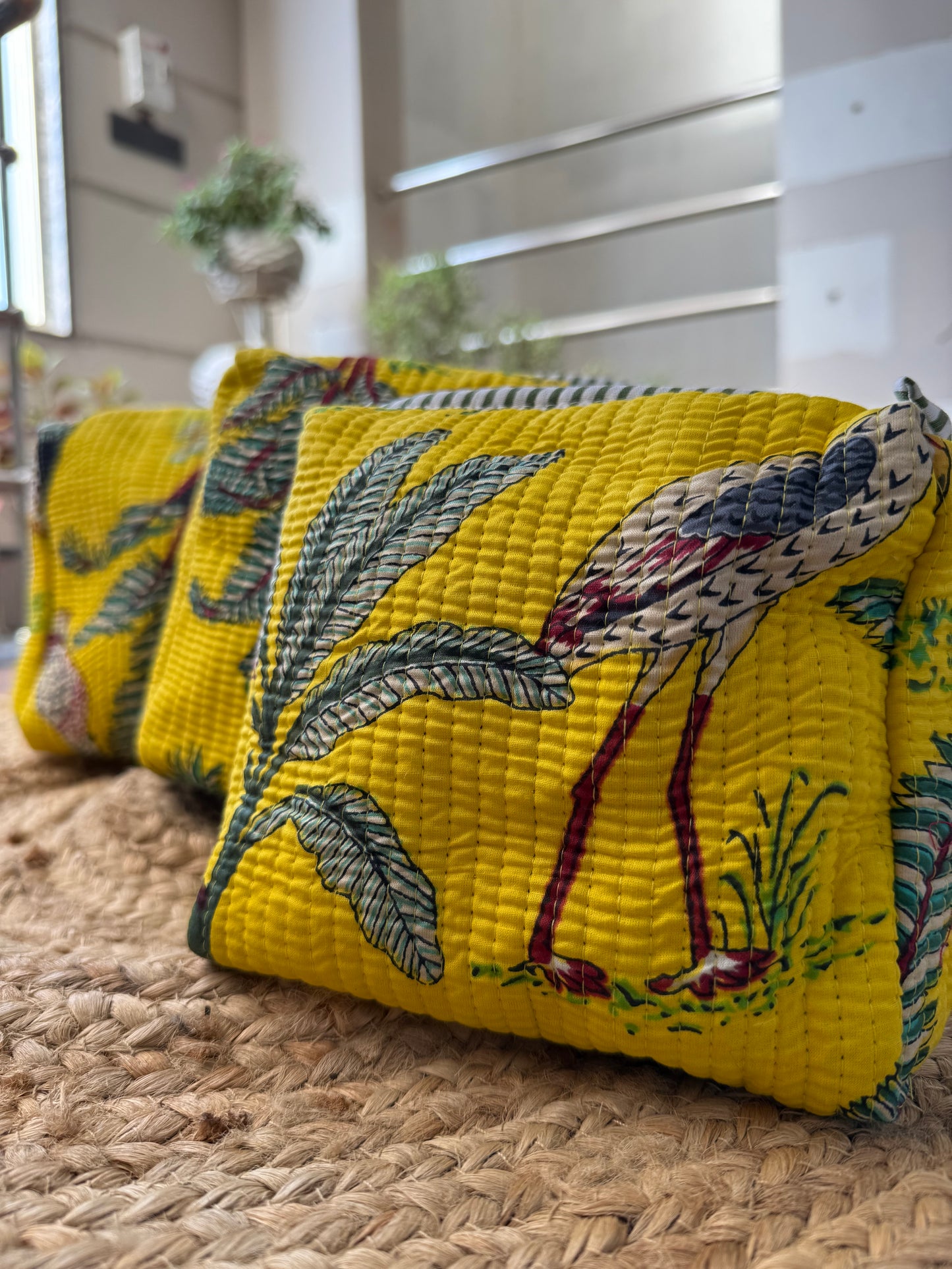 Yellow jungle print Makeup/toiletry/cosmetic pouches