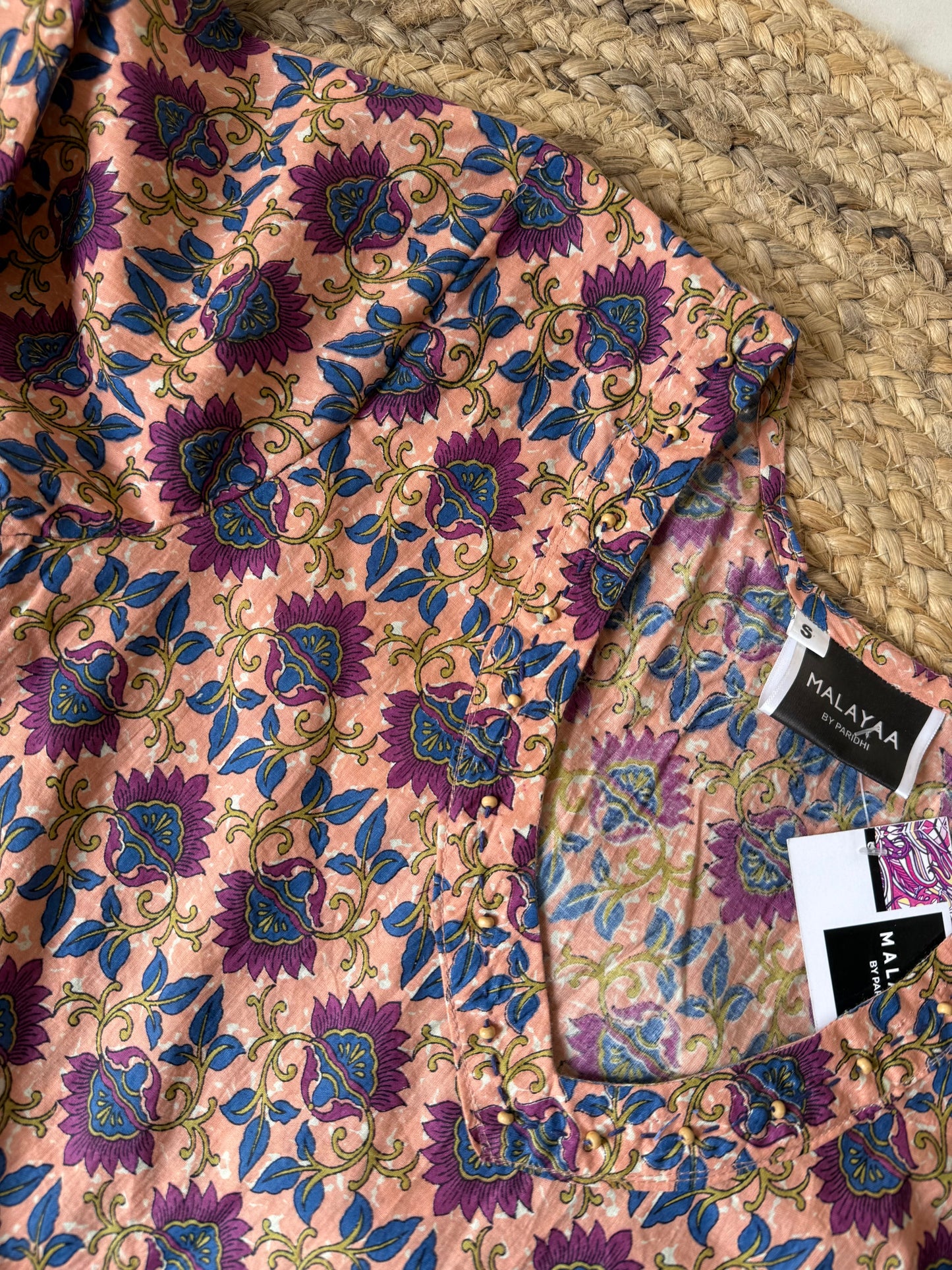 Peachy Katha emblished Kurti