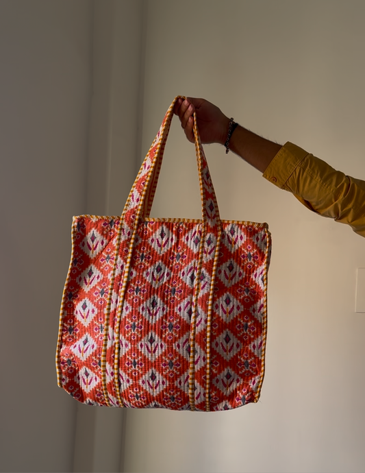 Orange Ikat Tote Bag