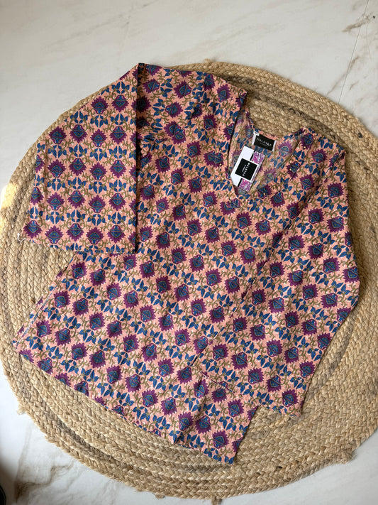 Peachy Katha emblished Kurti