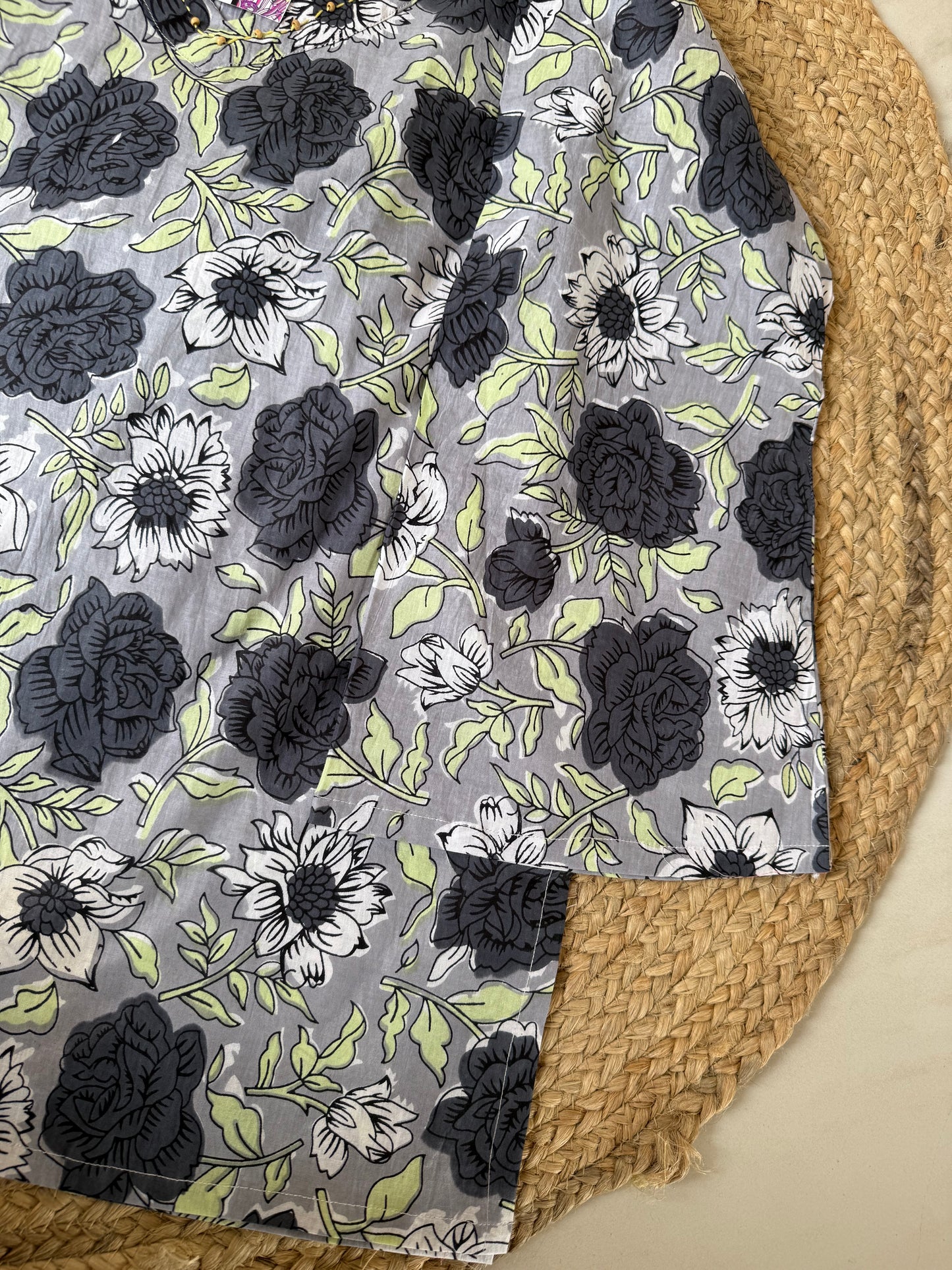 Grey rose Katha emblished Kurti