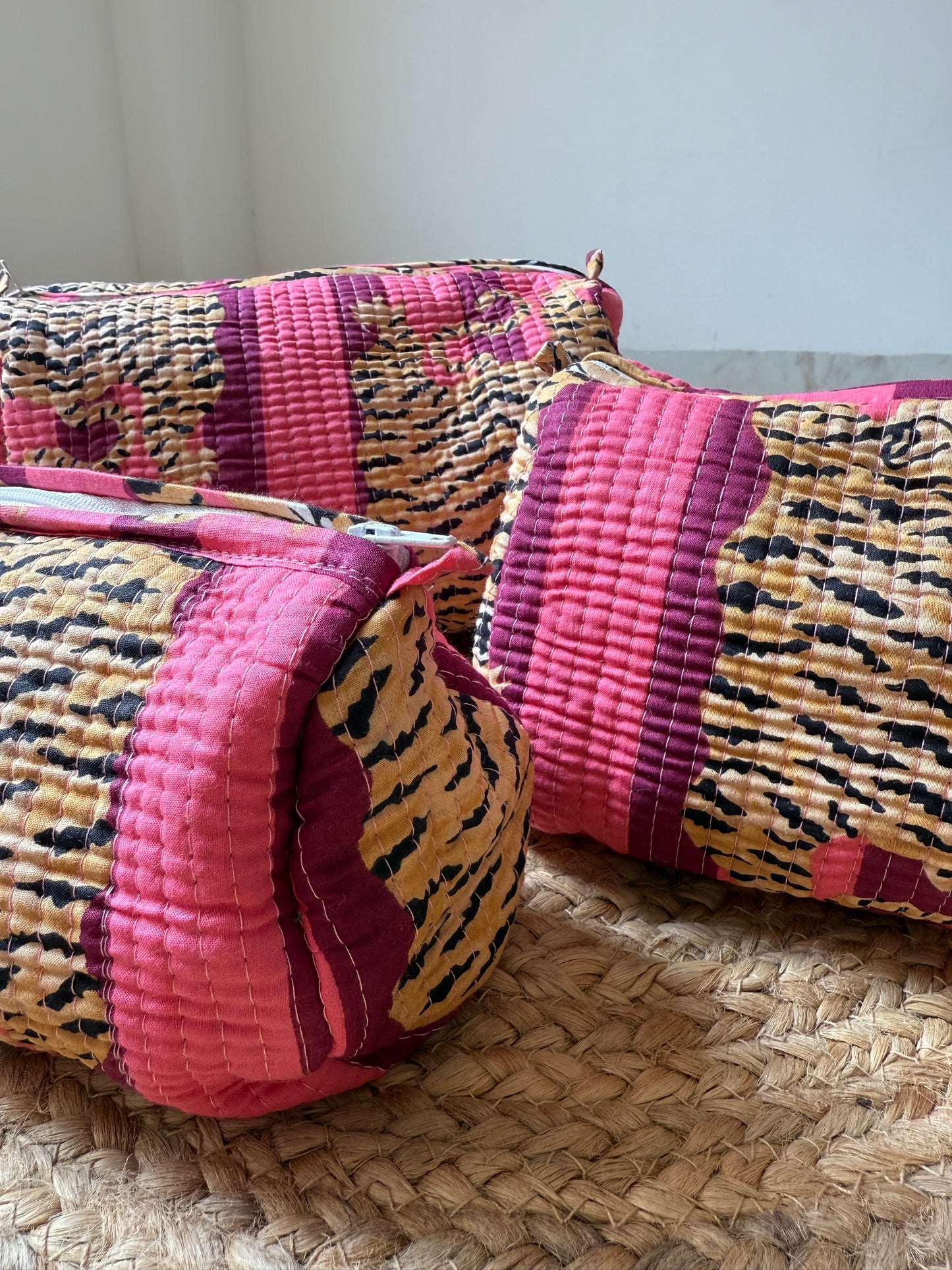 Magenta and pink tiger stripe Makeup/cosmetic/toiletry pouches