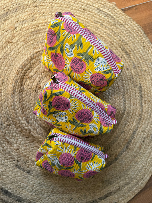 Yellow makeup/toiletry/cosmetic pouches