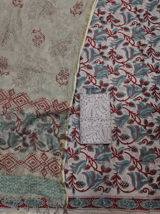Block printed suit set with Kota Doriya duppata