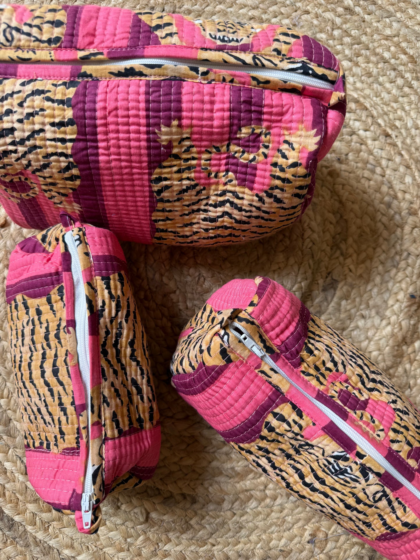 Magenta and pink tiger stripe Makeup/cosmetic/toiletry pouches